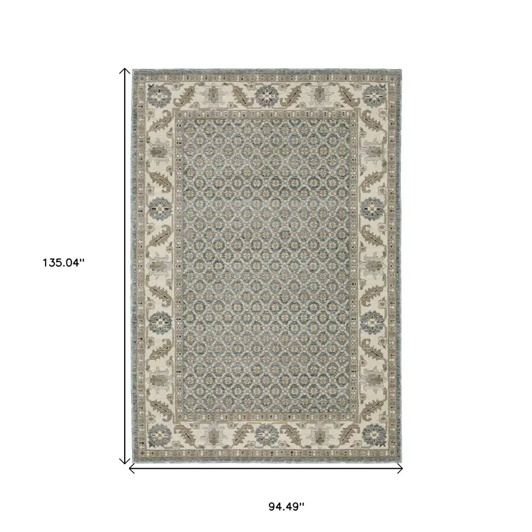 8' X 11' Blue And Ivory Oriental Area Rug