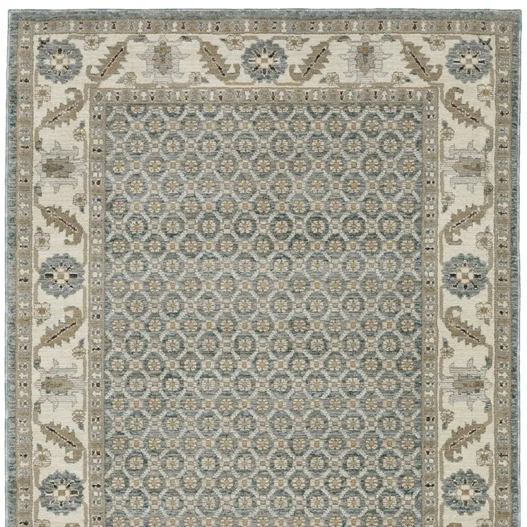 8' X 11' Blue And Ivory Oriental Area Rug