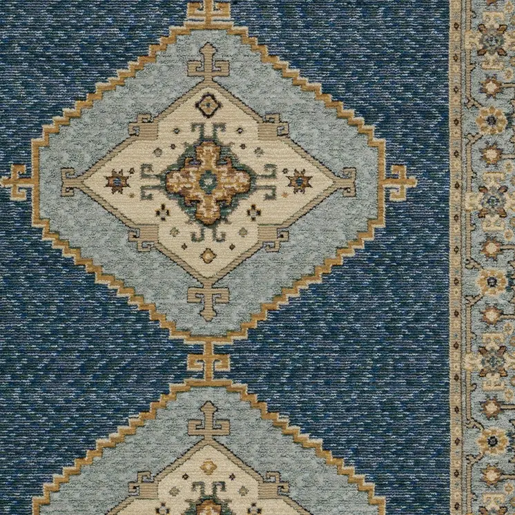 9' X 12' Blue And Gold Medallion Area Rug