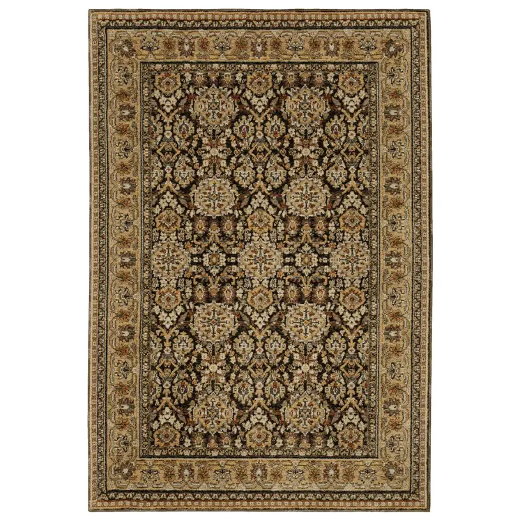 8' X 11' Brown And Gold Oriental Area Rug
