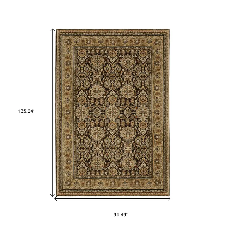 8' X 11' Brown And Gold Oriental Area Rug