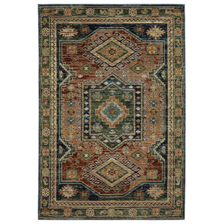 9' X 12' Blue Rust And Gray Tribal Area Rug