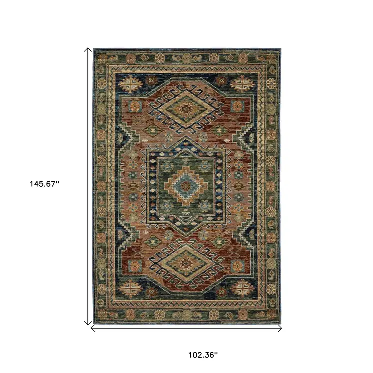 9' X 12' Blue Rust And Gray Tribal Area Rug