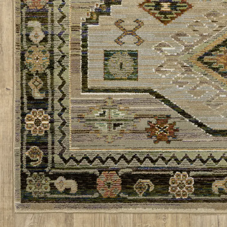 8' X 11' Gray And Green Tribal Area Rug