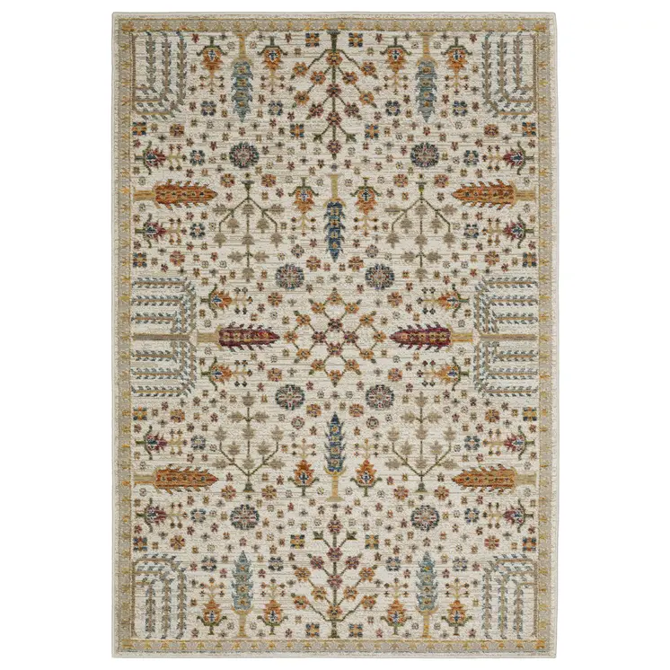 9' X 12' Ivory And Gold Oriental Area Rug