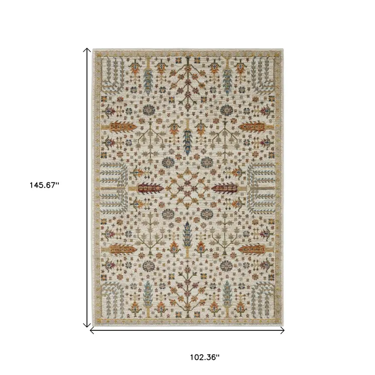 9' X 12' Ivory And Gold Oriental Area Rug