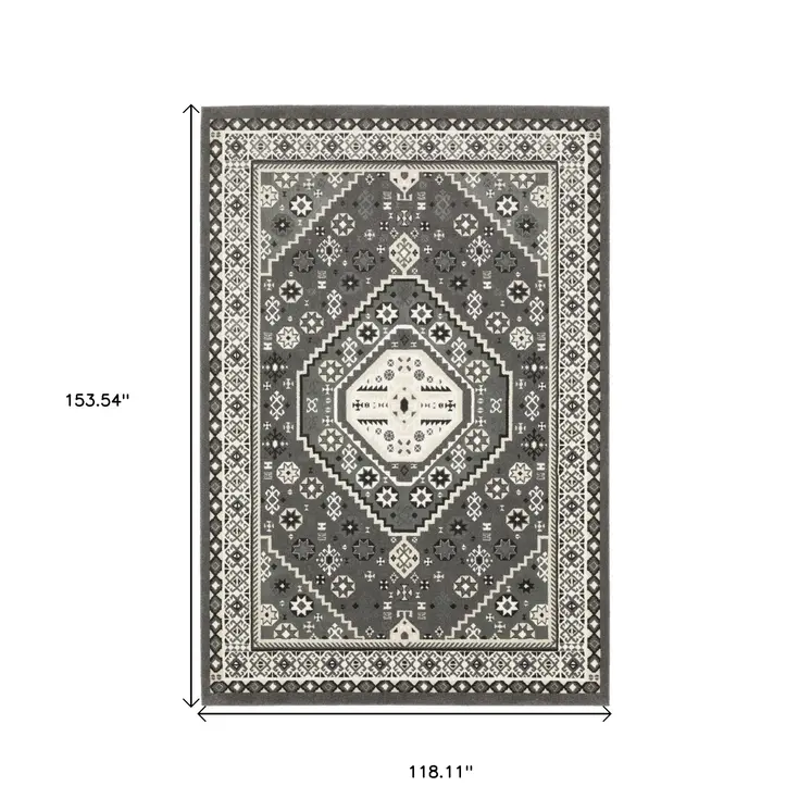 10' X 13' Gray And Ivory Medallion Area Rug