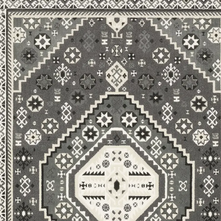 10' X 13' Gray And Ivory Medallion Area Rug
