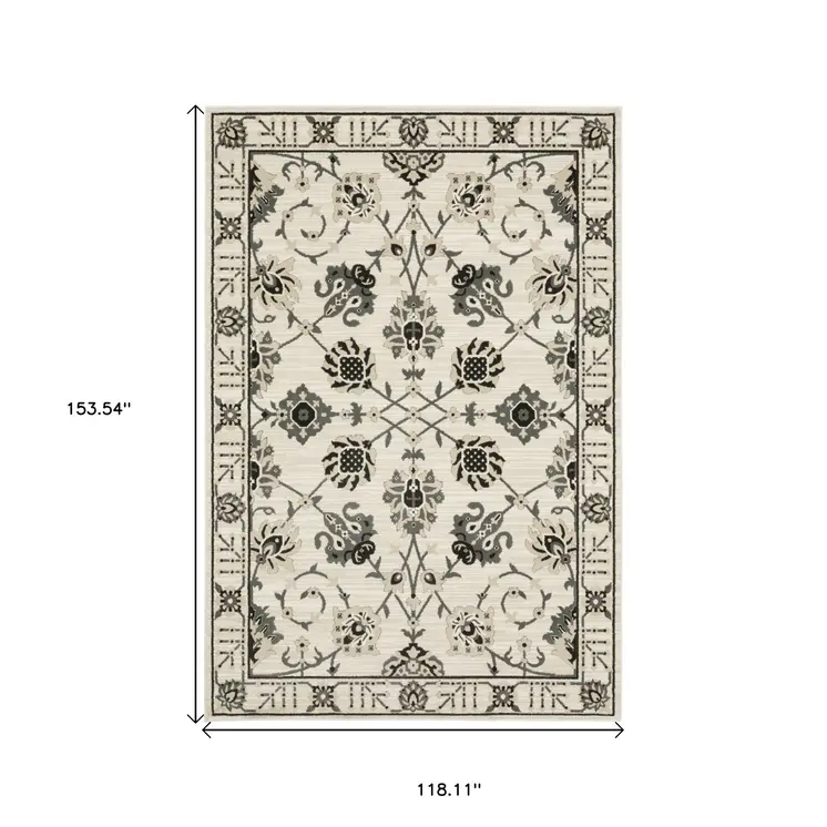 10' X 13' Ivory And Gray Oriental Area Rug