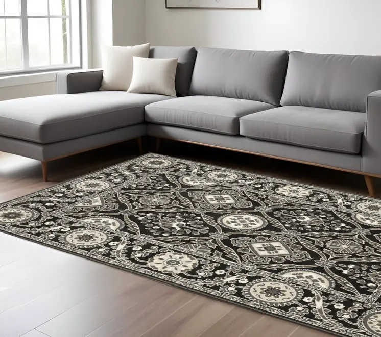 10' X 13' Charcoal And Gray Oriental Area Rug