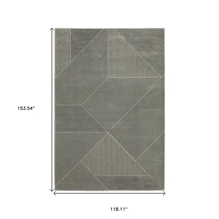 10' X 13' Gray And Ivory Geometric Area Rug