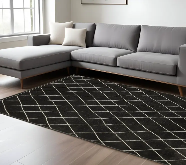 10' X 13' Charcoal And Ivory Trellis Area Rug