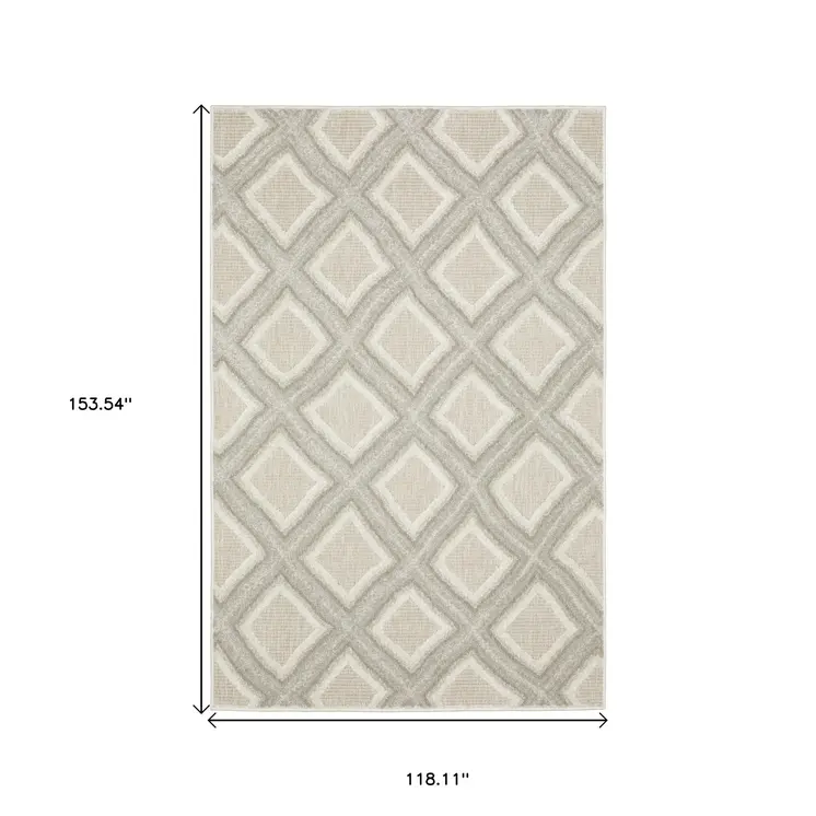 10' X 13' Gray And Beige Diamond Area Rug