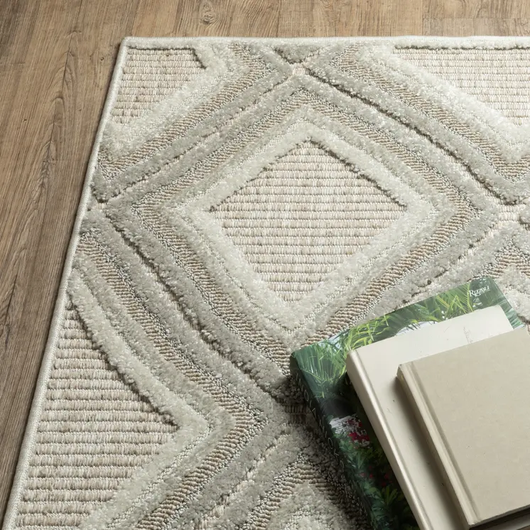 10' X 13' Gray And Beige Diamond Area Rug
