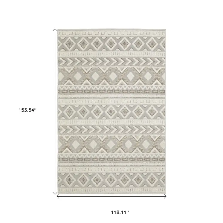 10' X 13' Gray And Beige Tribal Area Rug