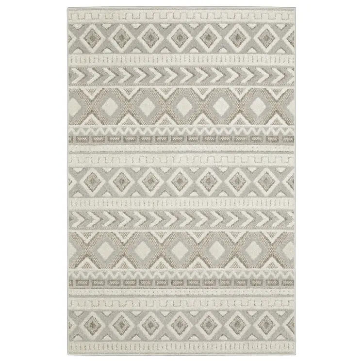 10' X 13' Gray And Beige Tribal Area Rug