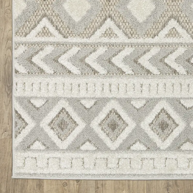 10' X 13' Gray And Beige Tribal Area Rug