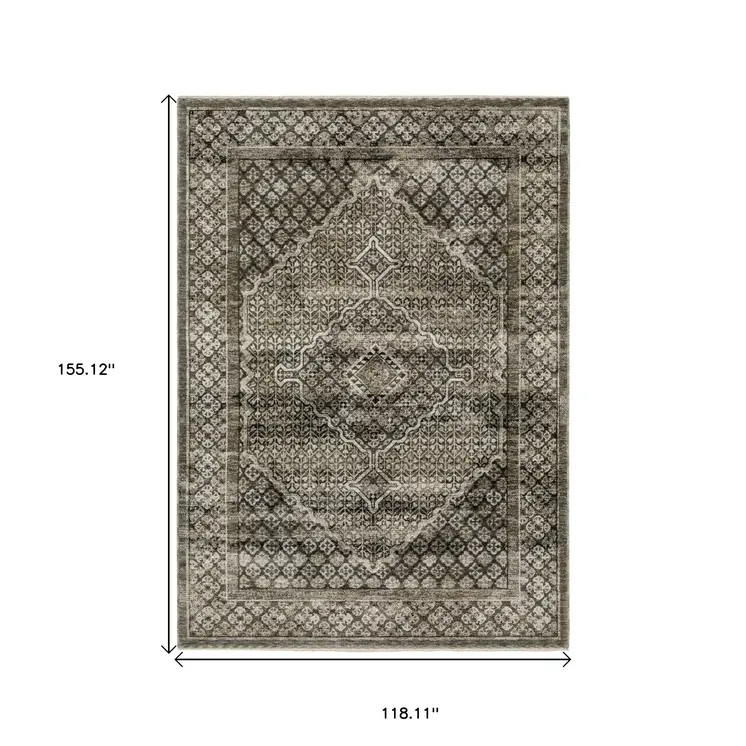 10' X 13' Gray And Beige Medallion Area Rug With Fringe