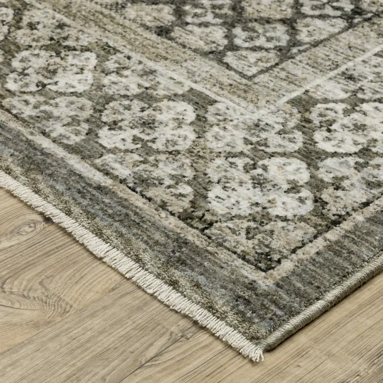 10' X 13' Gray And Beige Medallion Area Rug With Fringe