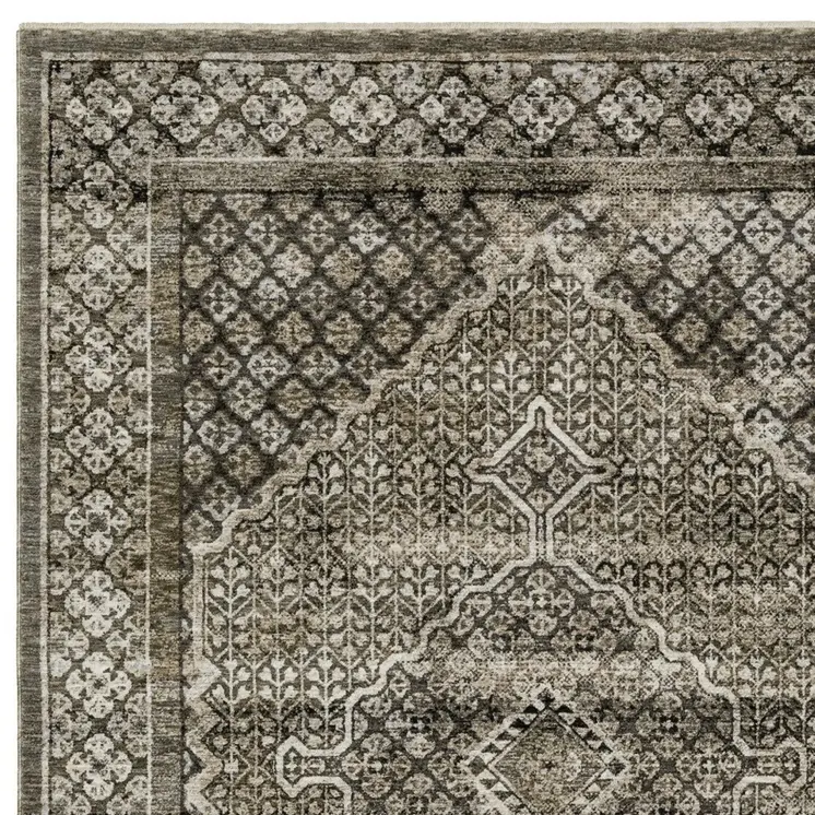 8' X 11' Gray And Beige Medallion Area Rug With Fringe