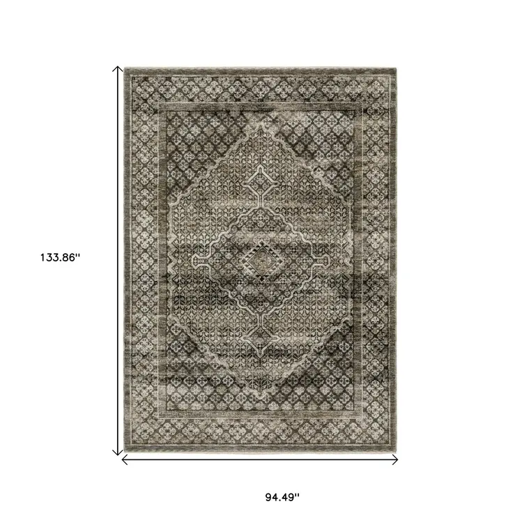8' X 11' Gray And Beige Medallion Area Rug With Fringe