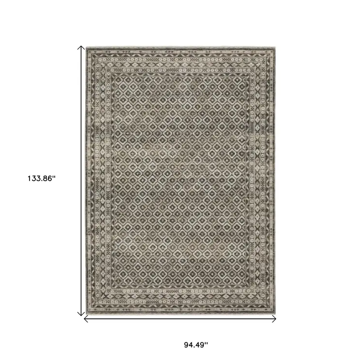8' X 11' Gray And Beige Diamond Area Rug With Fringe