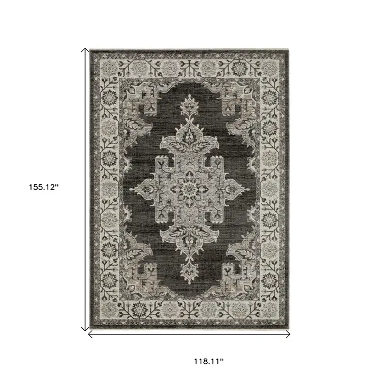 10' X 13' Gray And Beige Medallion Area Rug With Fringe