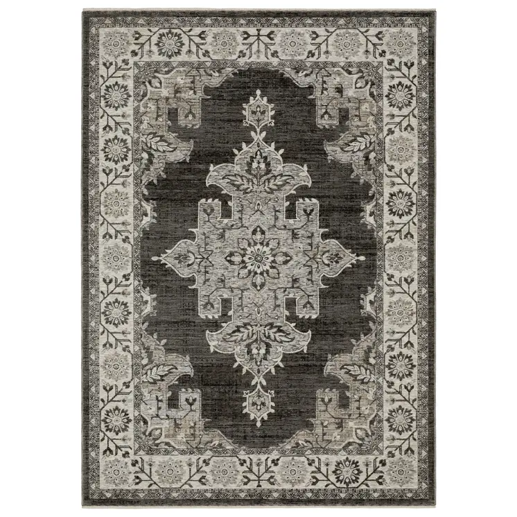 8' X 11' Gray And Beige Medallion Area Rug With Fringe