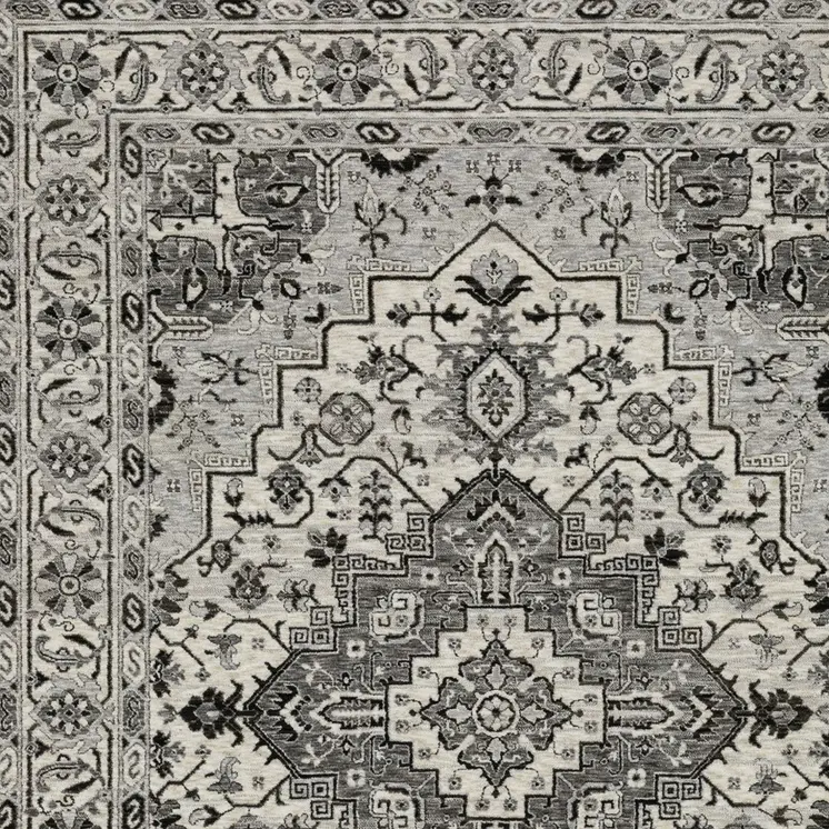 10' X 13' Gray And Ivory Medallion Area Rug With Fringe