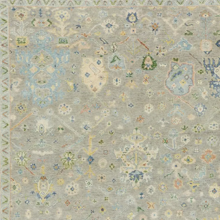 10' X 14' Gray Green And Yellow Wool Oriental Hand Knotted Area Rug With Fringe