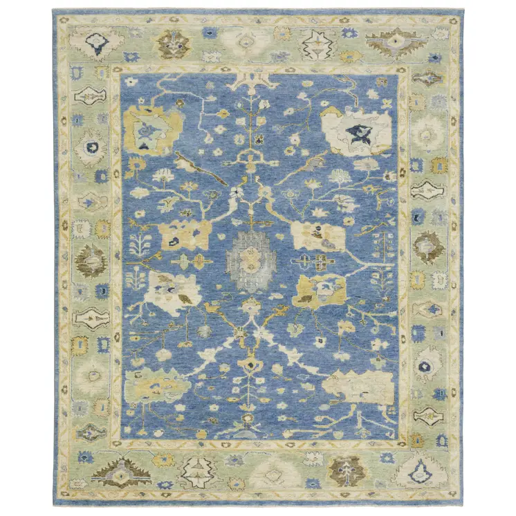 10' X 14' Blue And Green Wool Oriental Hand Knotted Area Rug With Fringe