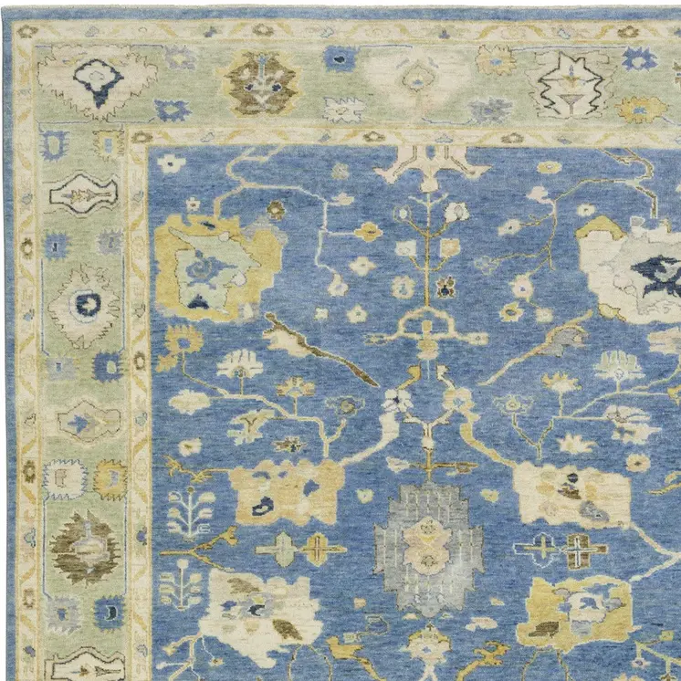 10' X 14' Blue And Green Wool Oriental Hand Knotted Area Rug With Fringe