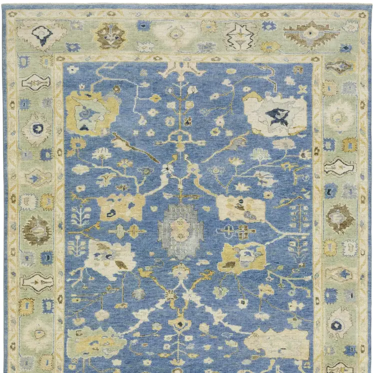 10' X 14' Blue And Green Wool Oriental Hand Knotted Area Rug With Fringe