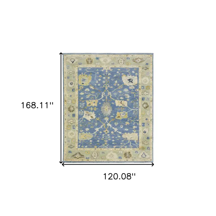 10' X 14' Blue And Green Wool Oriental Hand Knotted Area Rug With Fringe