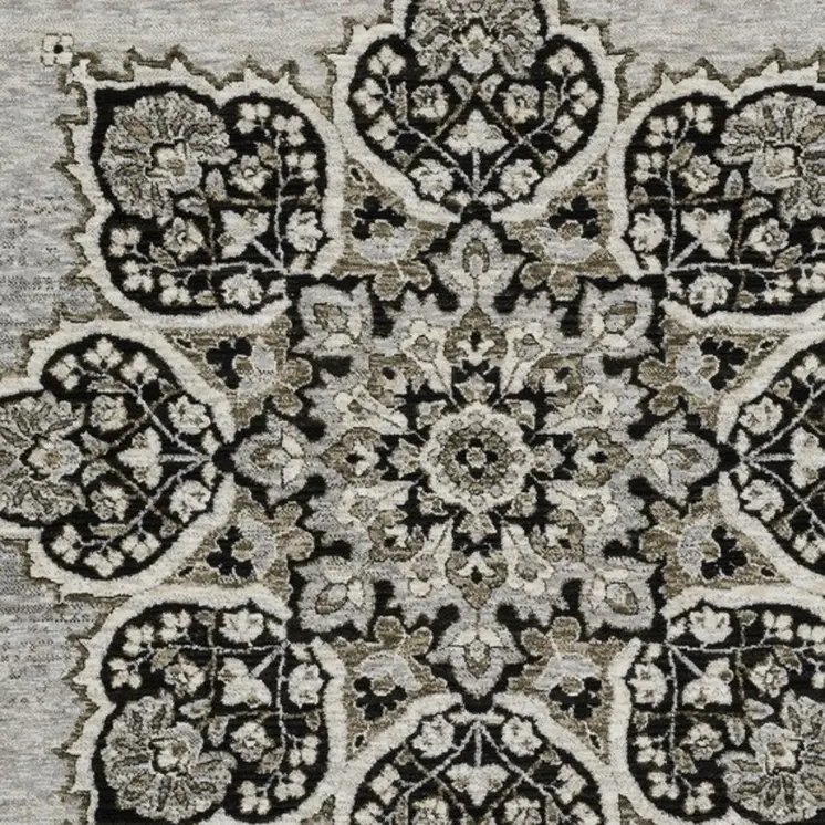 10' X 13' Gray And Black Medallion Area Rug With Fringe