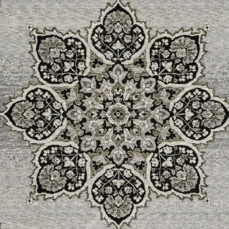 8' X 11' Gray And Black Medallion Area Rug With Fringe