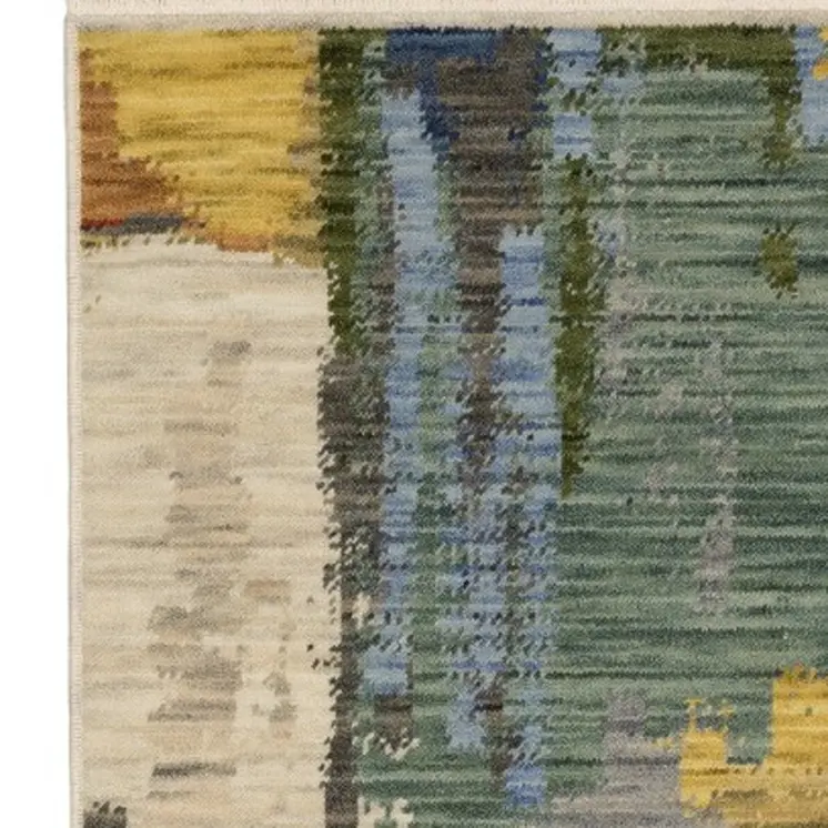10' X 13' Pink Red And Yellow Abstract Area Rug With Fringe