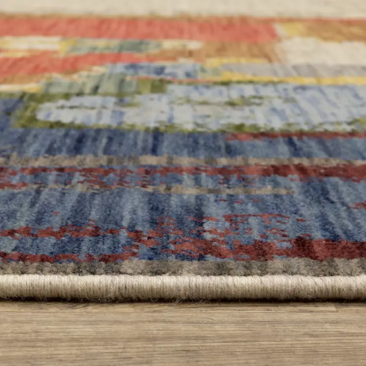 10' X 13' Pink Red And Yellow Abstract Area Rug With Fringe
