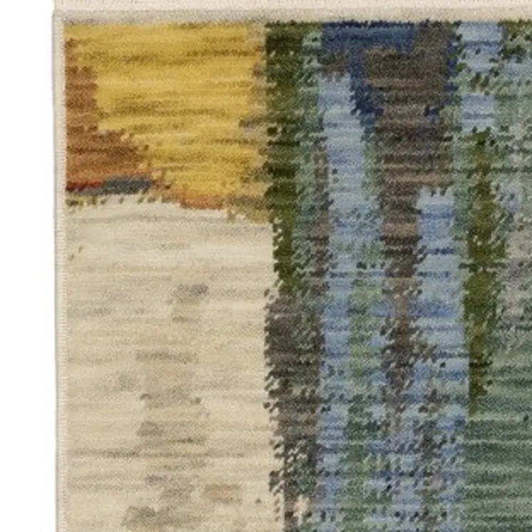 10' X 13' Pink Red And Yellow Abstract Area Rug With Fringe