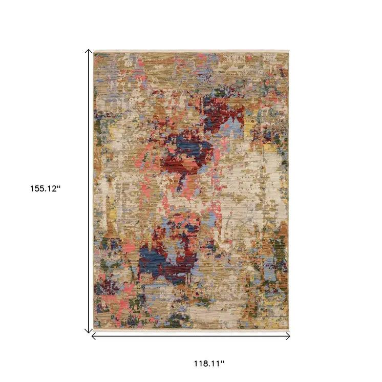 10' X 13' Beige Salmon And Tan Abstract Area Rug With Fringe