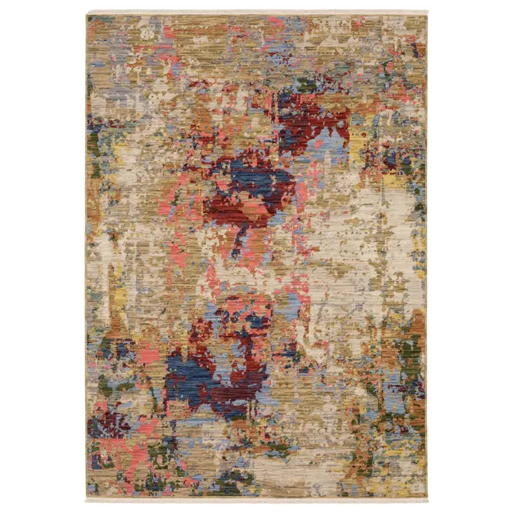 10' X 13' Beige Salmon And Tan Abstract Area Rug With Fringe