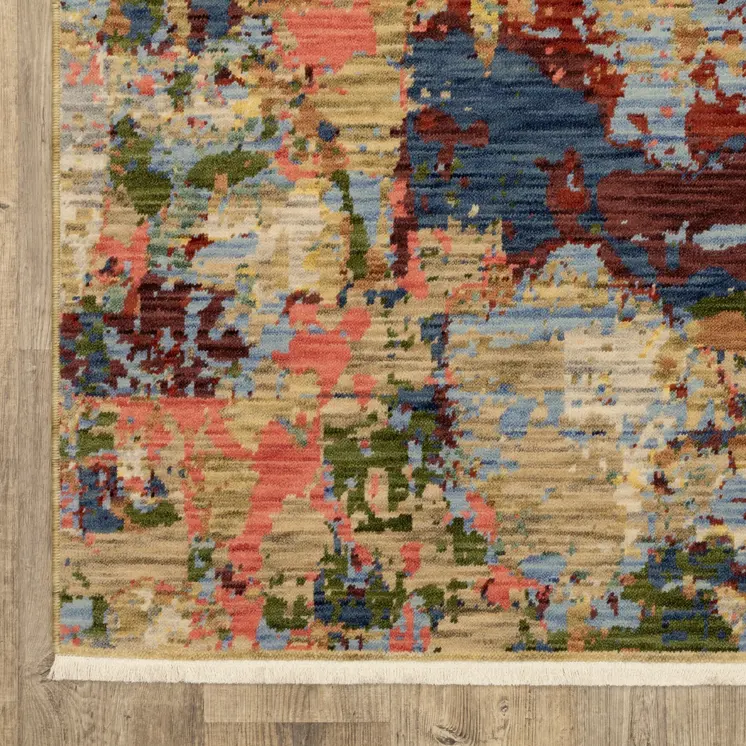 8' X 11' Beige Salmon And Tan Abstract Area Rug With Fringe