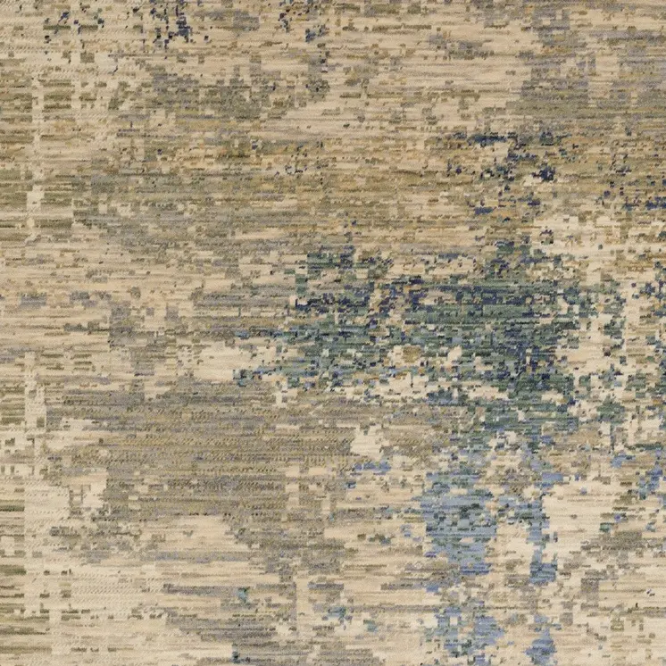 10' X 13' Beige And Blue Abstract Area Rug With Fringe