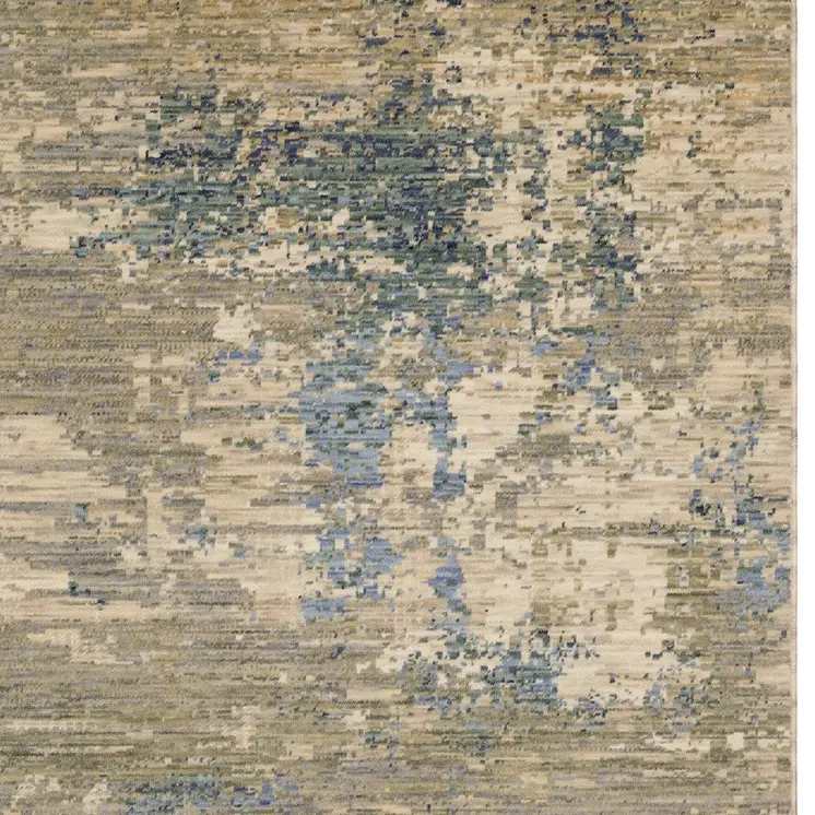8' X 11' Beige And Blue Abstract Area Rug With Fringe