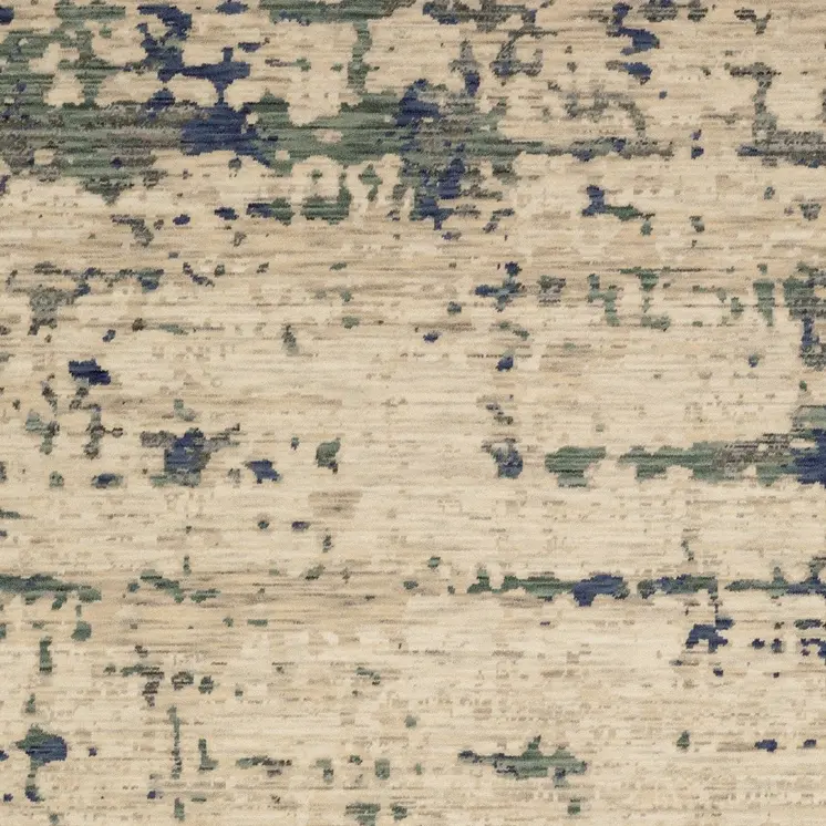 8' X 11' Beige And Green Abstract Area Rug With Fringe
