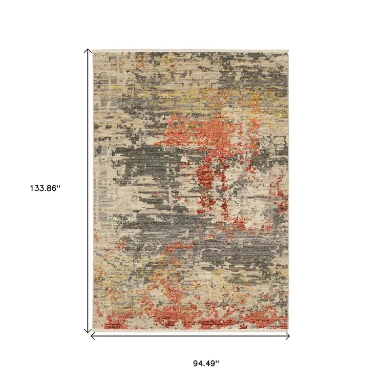 8' X 11' Beige And Pink Abstract Area Rug With Fringe
