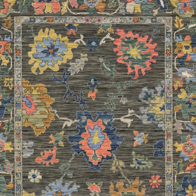 10' X 13' Gray Yellow And Orange Oriental Area Rug With Fringe