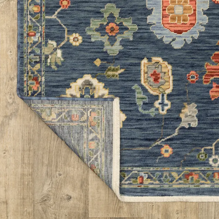 8' X 11' Blue Yellow And Red Oriental Area Rug With Fringe
