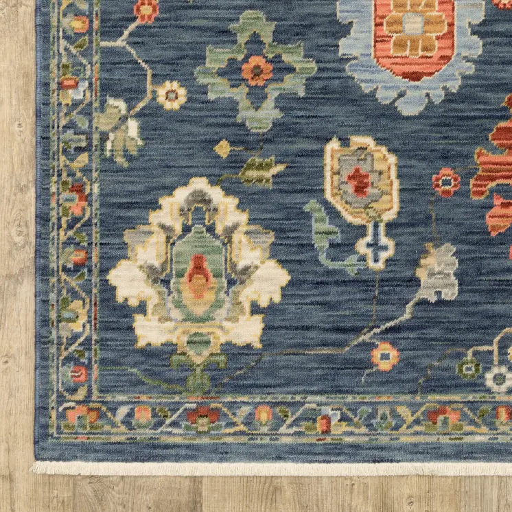 8' X 11' Blue Yellow And Red Oriental Area Rug With Fringe