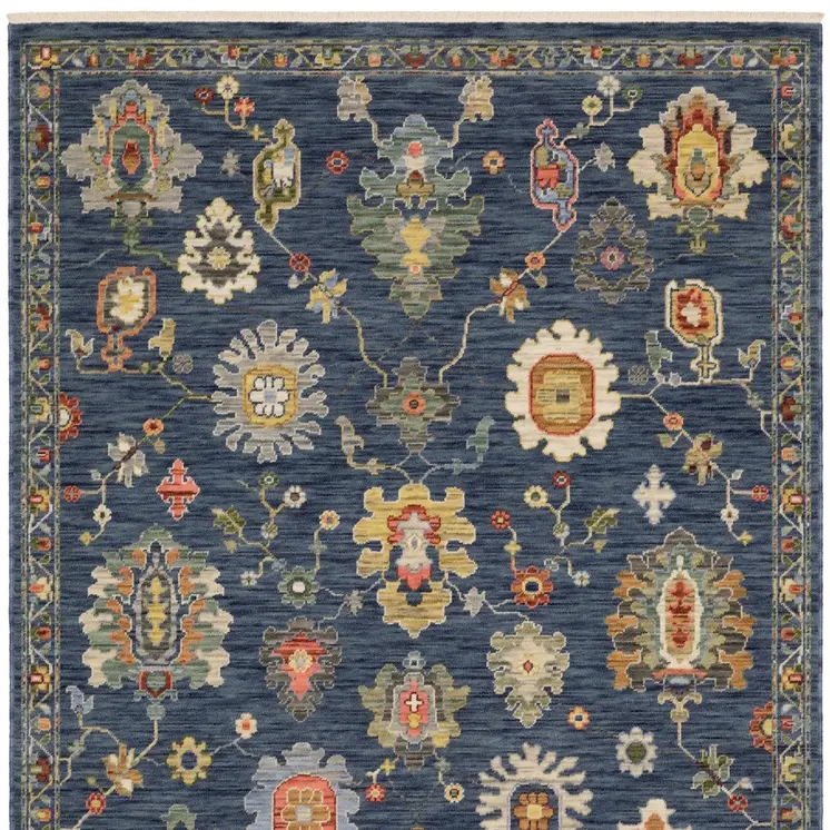 8' X 11' Blue Yellow And Red Oriental Area Rug With Fringe